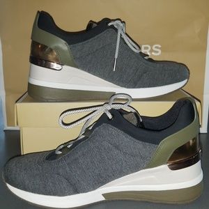 Michael Kors Charcoal & Olive Knit Wedge Trainer